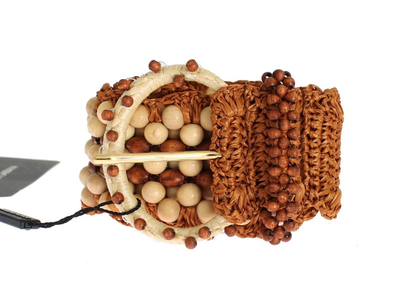 Ceinture large en raphia marron avec perles en bois Dolce &amp; Gabbana
