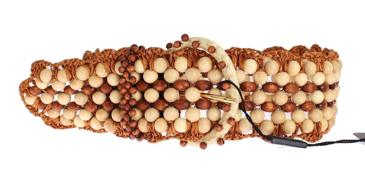 Ceinture large en raphia marron avec perles en bois Dolce &amp; Gabbana