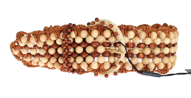 Ceinture large en raphia marron avec perles en bois Dolce &amp; Gabbana