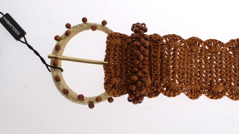 Ceinture large en raphia marron avec perles en bois Dolce &amp; Gabbana