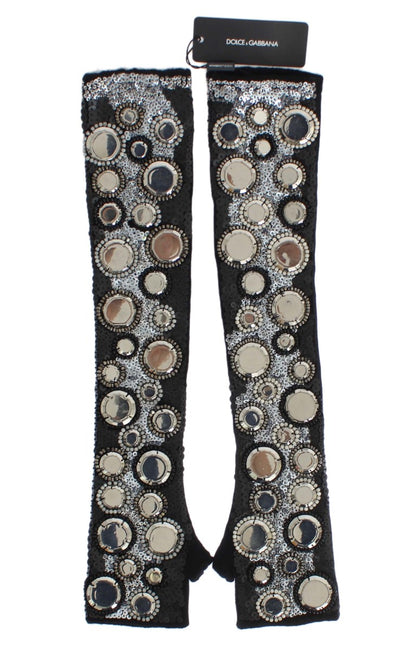 Gants sans doigts à paillettes en cachemire noir Dolce &amp; Gabbana