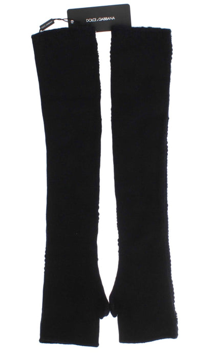 Gants sans doigts à paillettes en cachemire noir Dolce &amp; Gabbana