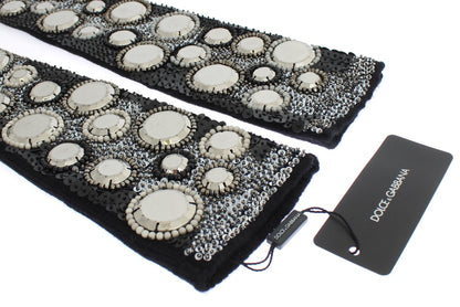 Gants sans doigts à paillettes en cachemire noir Dolce &amp; Gabbana