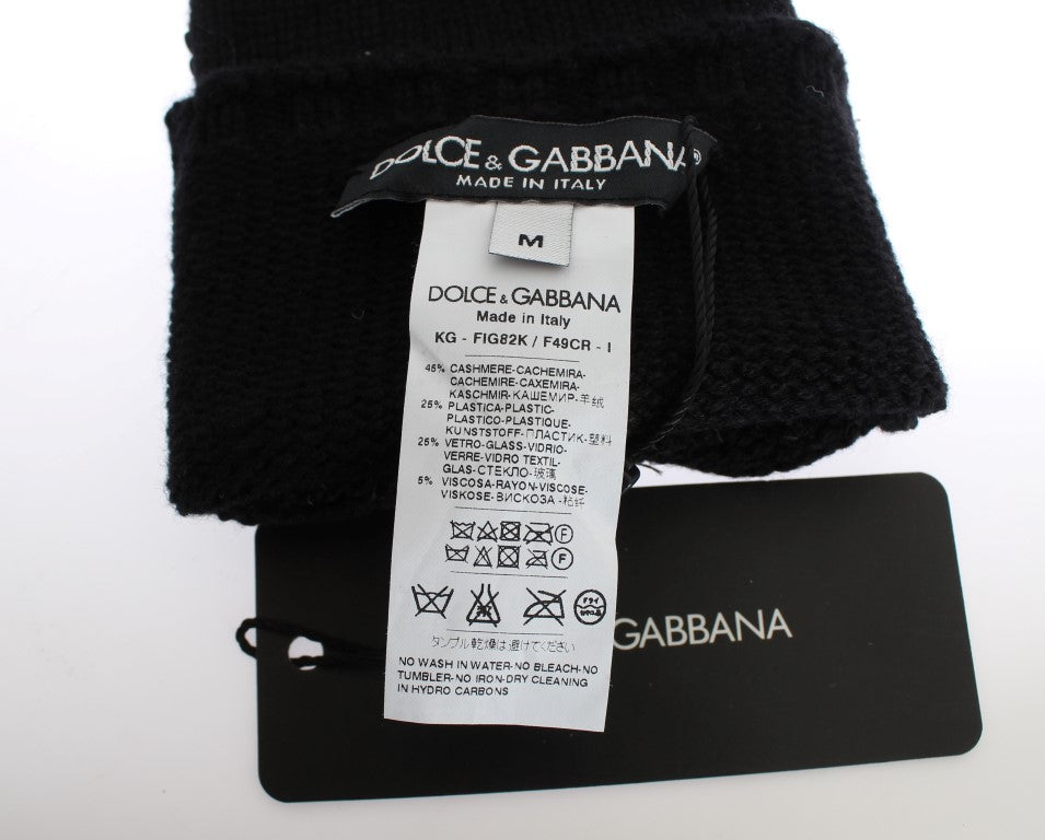 Gants sans doigts à paillettes en cachemire noir Dolce &amp; Gabbana