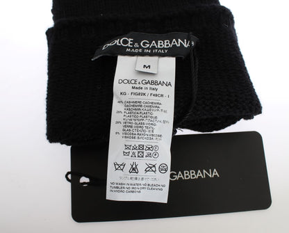 Gants sans doigts à paillettes en cachemire noir Dolce &amp; Gabbana
