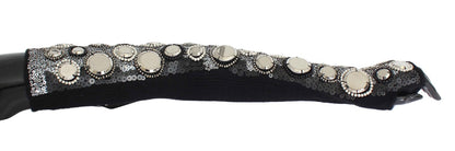 Gants sans doigts à paillettes en cachemire noir Dolce &amp; Gabbana