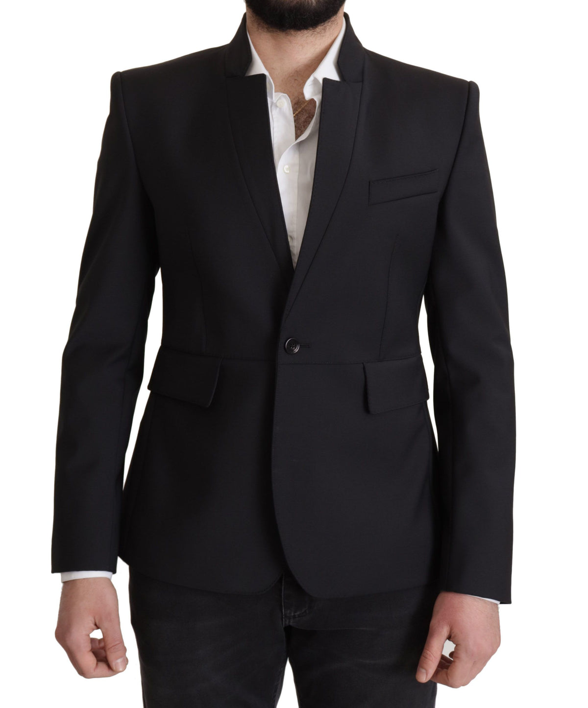 Blazer pour homme en laine noire à simple boutonnage de Dolce &amp; Gabbana