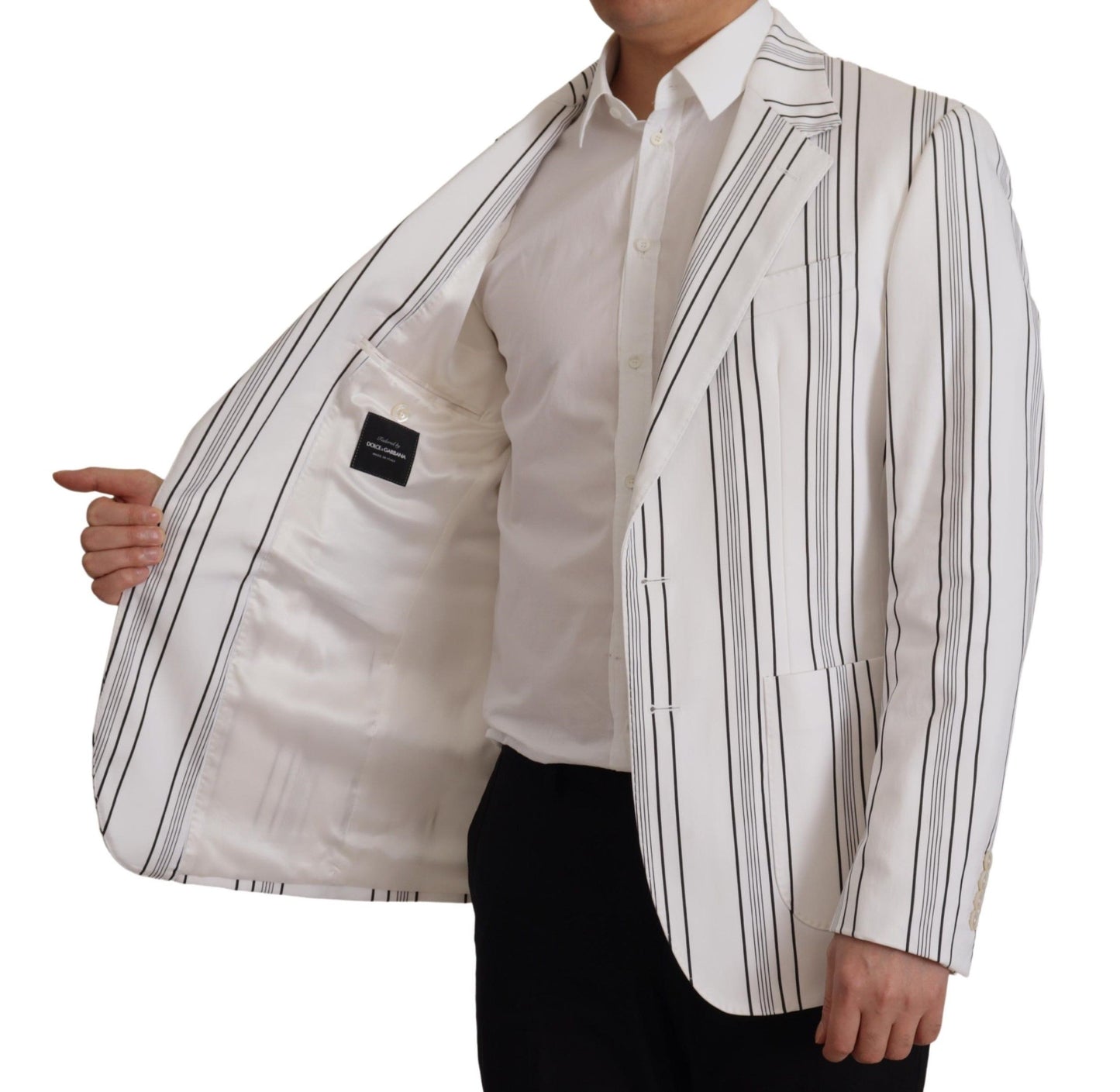 Dolce & Gabbana wit gestreepte katoenen blazer met enkele knoopsluiting