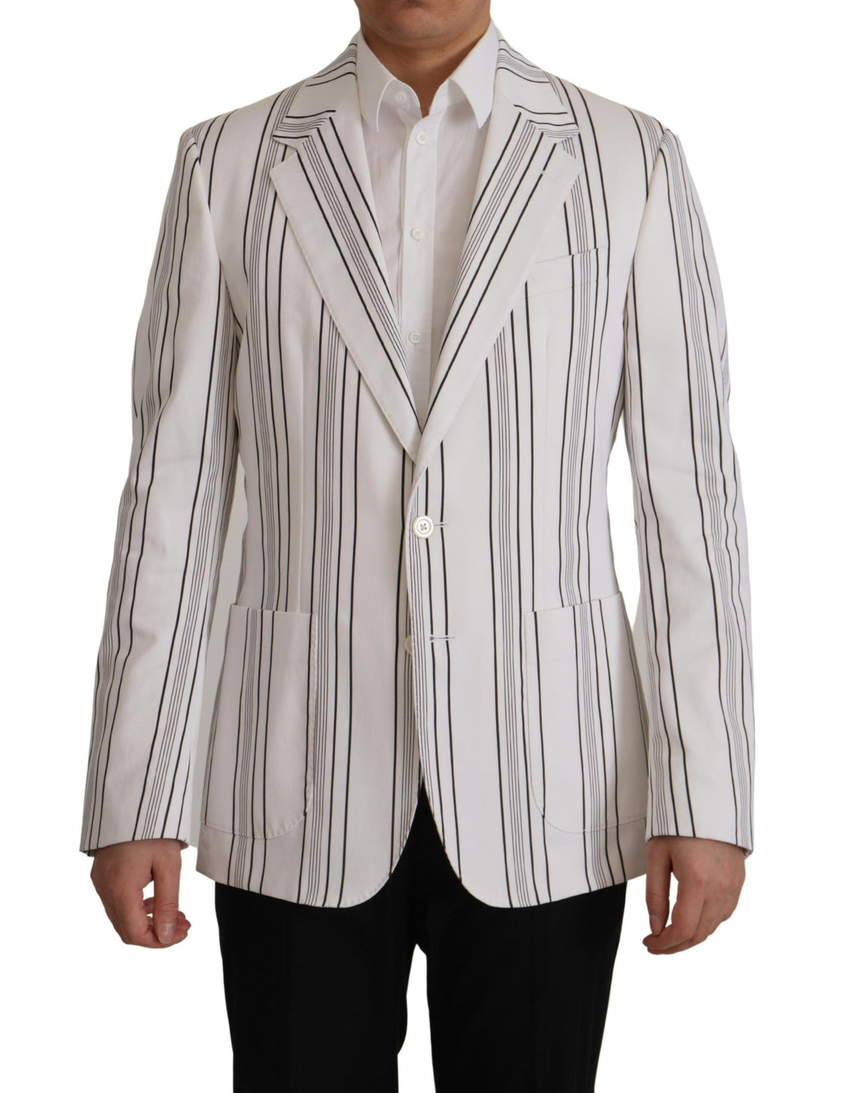 Dolce &amp; Gabbana Blazer à simple boutonnage en coton rayé blanc