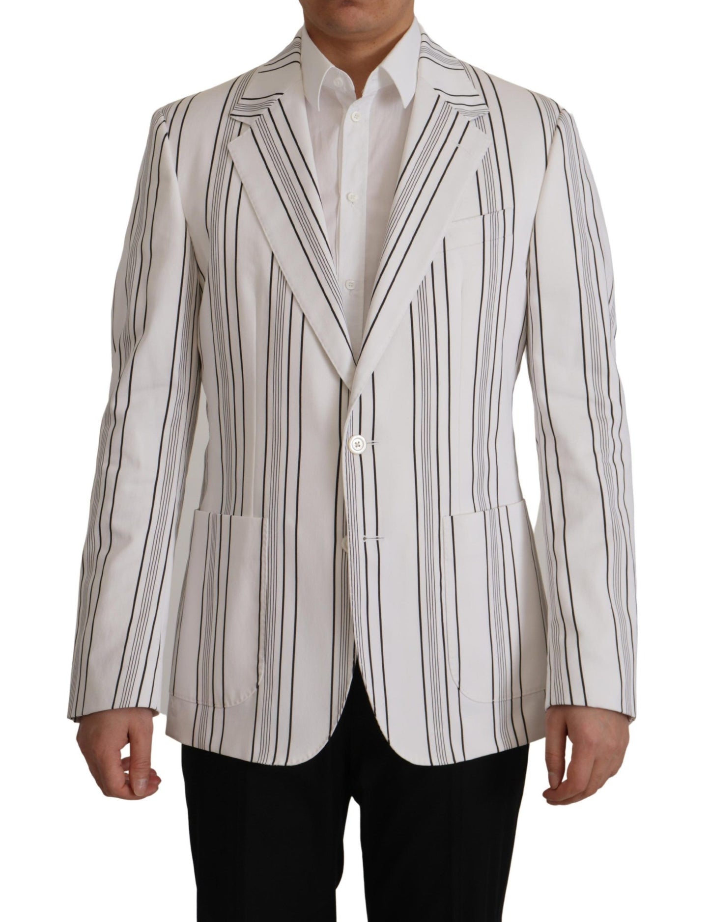 Dolce & Gabbana wit gestreepte katoenen blazer met enkele knoopsluiting