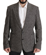Dolce &amp; Gabbana Blazer fantaisie gris en coton à simple boutonnage