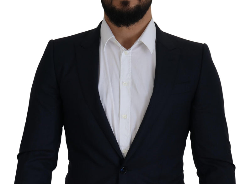 Dolce &amp; Gabbana, blazer bleu en laine à simple boutonnage