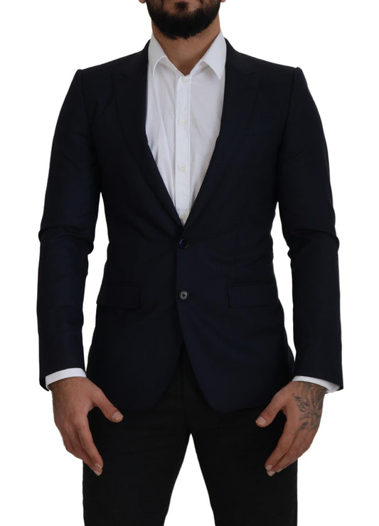Blauwe wollen, enkelgeknopte blazer van Dolce & Gabbana