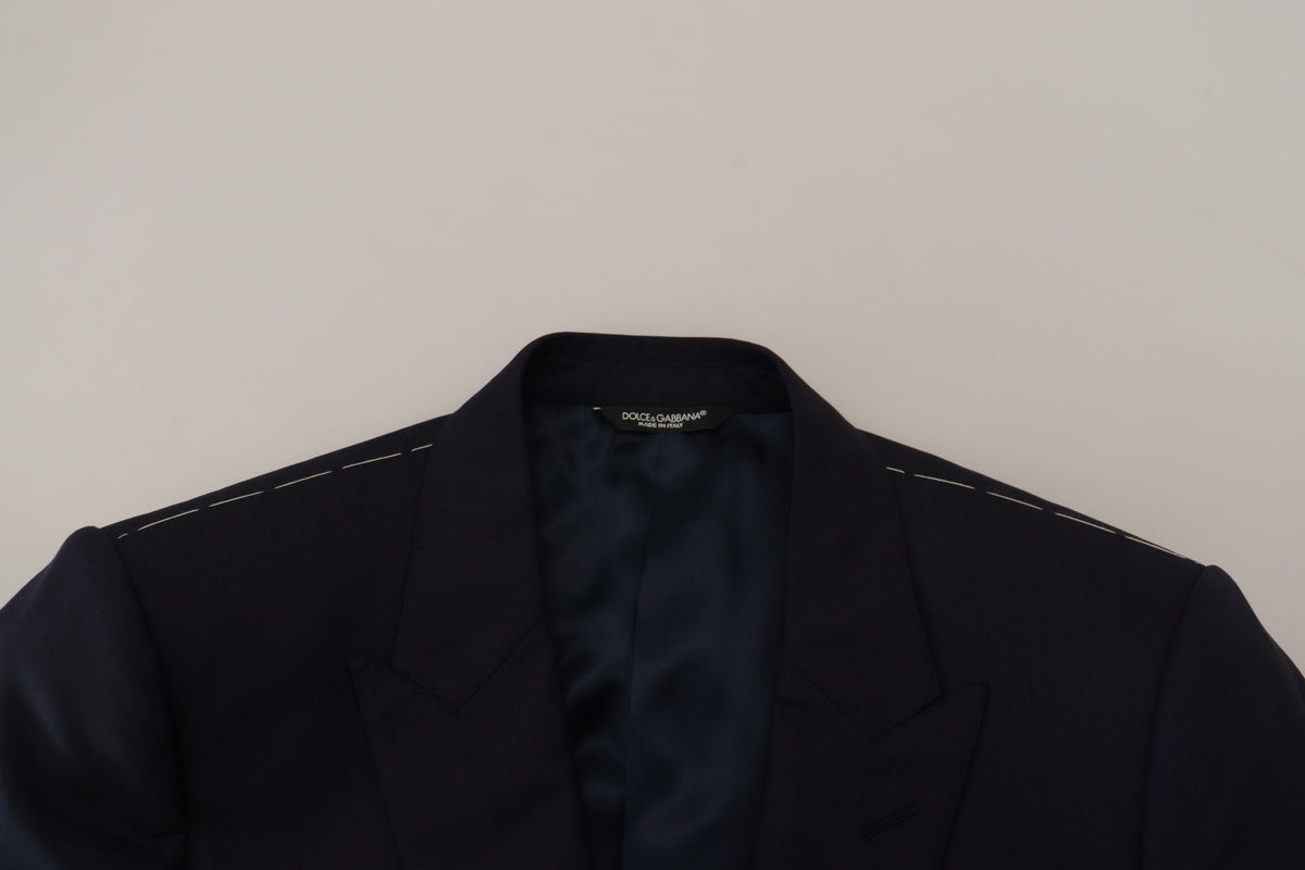 Dolce &amp; Gabbana, blazer bleu en laine à simple boutonnage
