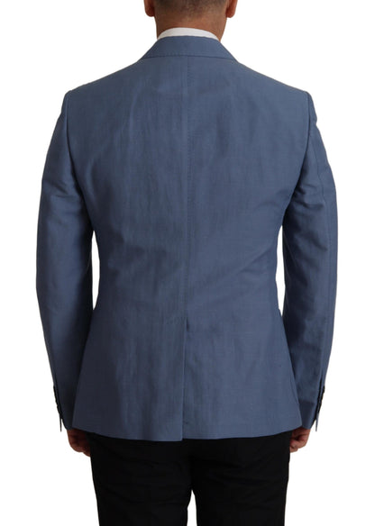 Blauwe, enkelgeknopte blazer met logo van Dolce & Gabbana