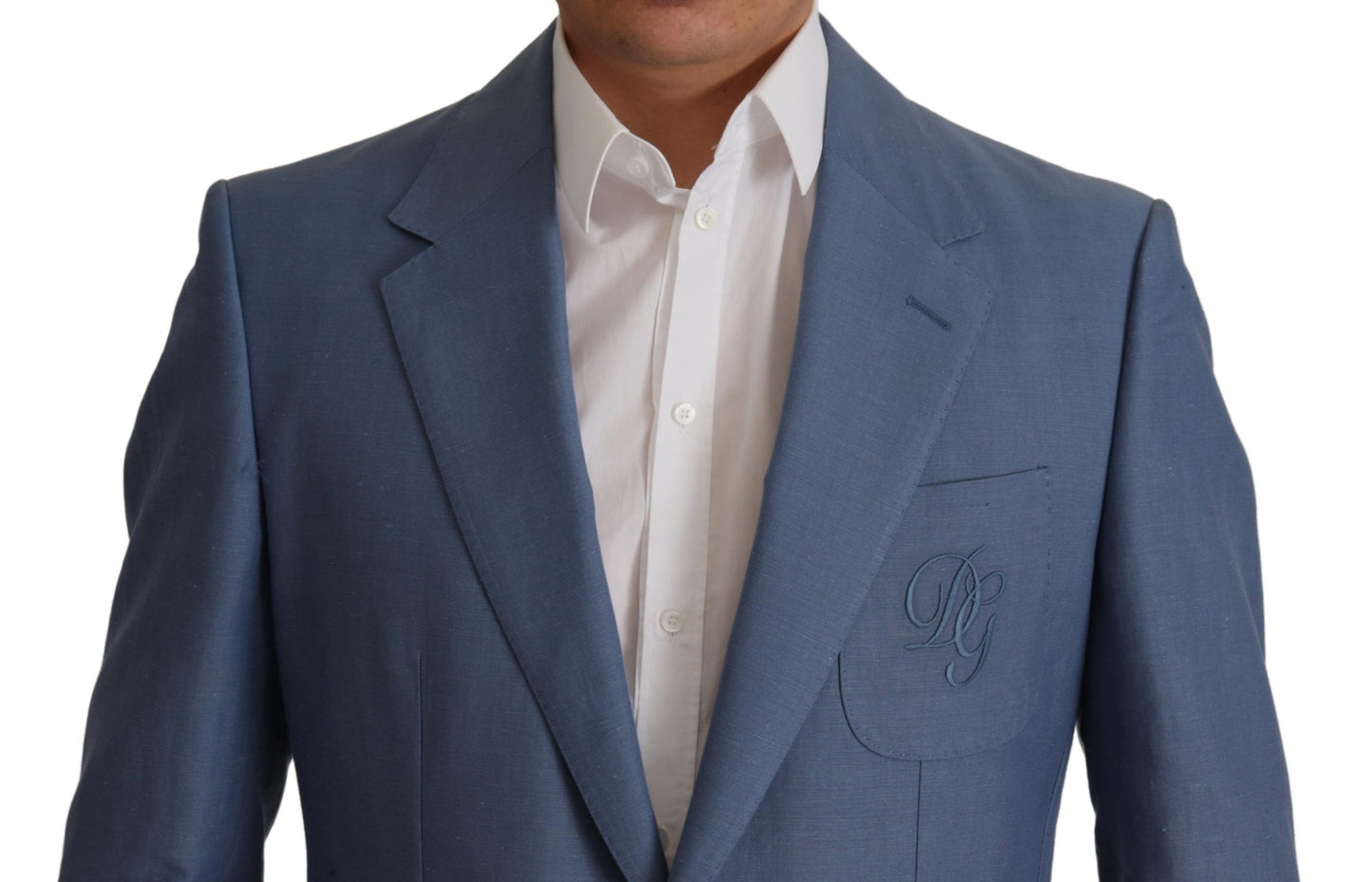 Blauwe, enkelgeknopte blazer met logo van Dolce & Gabbana
