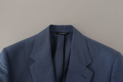 Blauwe, enkelgeknopte blazer met logo van Dolce & Gabbana