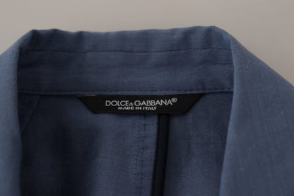 Blauwe, enkelgeknopte blazer met logo van Dolce & Gabbana