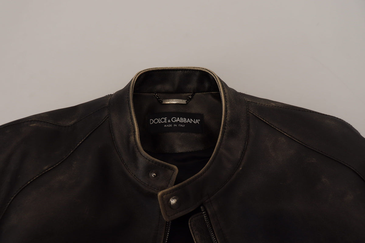 Veste motard en cuir noir à fermeture éclair Dolce & Gabbana