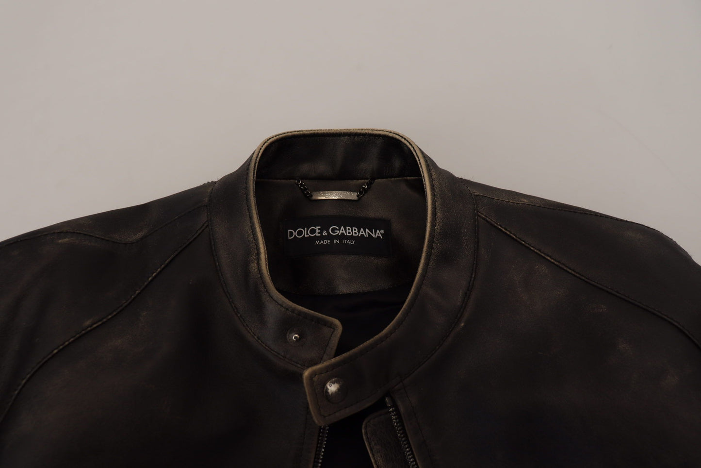 Veste motard en cuir noir à fermeture éclair Dolce & Gabbana