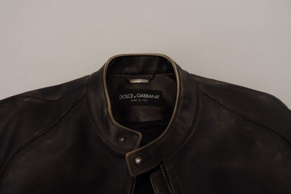 Veste motard en cuir noir à fermeture éclair Dolce & Gabbana