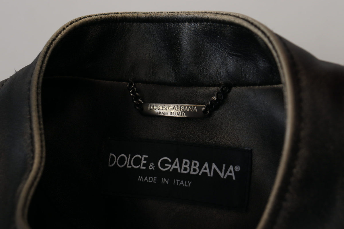 Veste motard en cuir noir à fermeture éclair Dolce & Gabbana