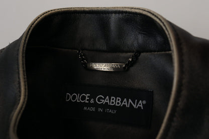 Veste motard en cuir noir à fermeture éclair Dolce & Gabbana