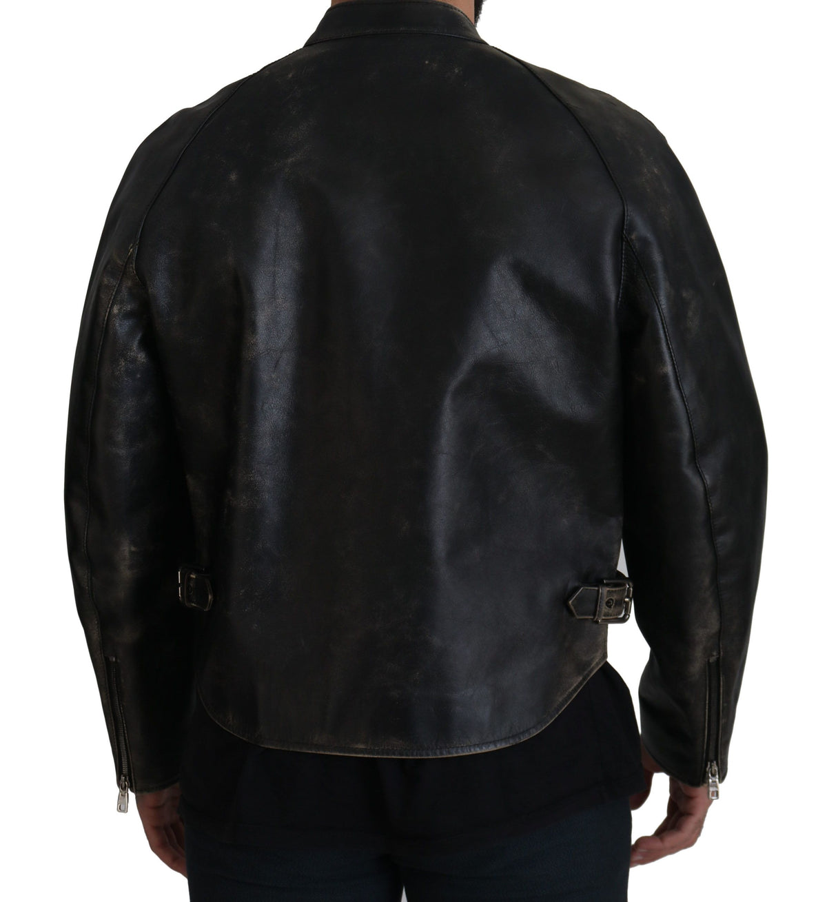 Veste motard en cuir noir à fermeture éclair Dolce & Gabbana