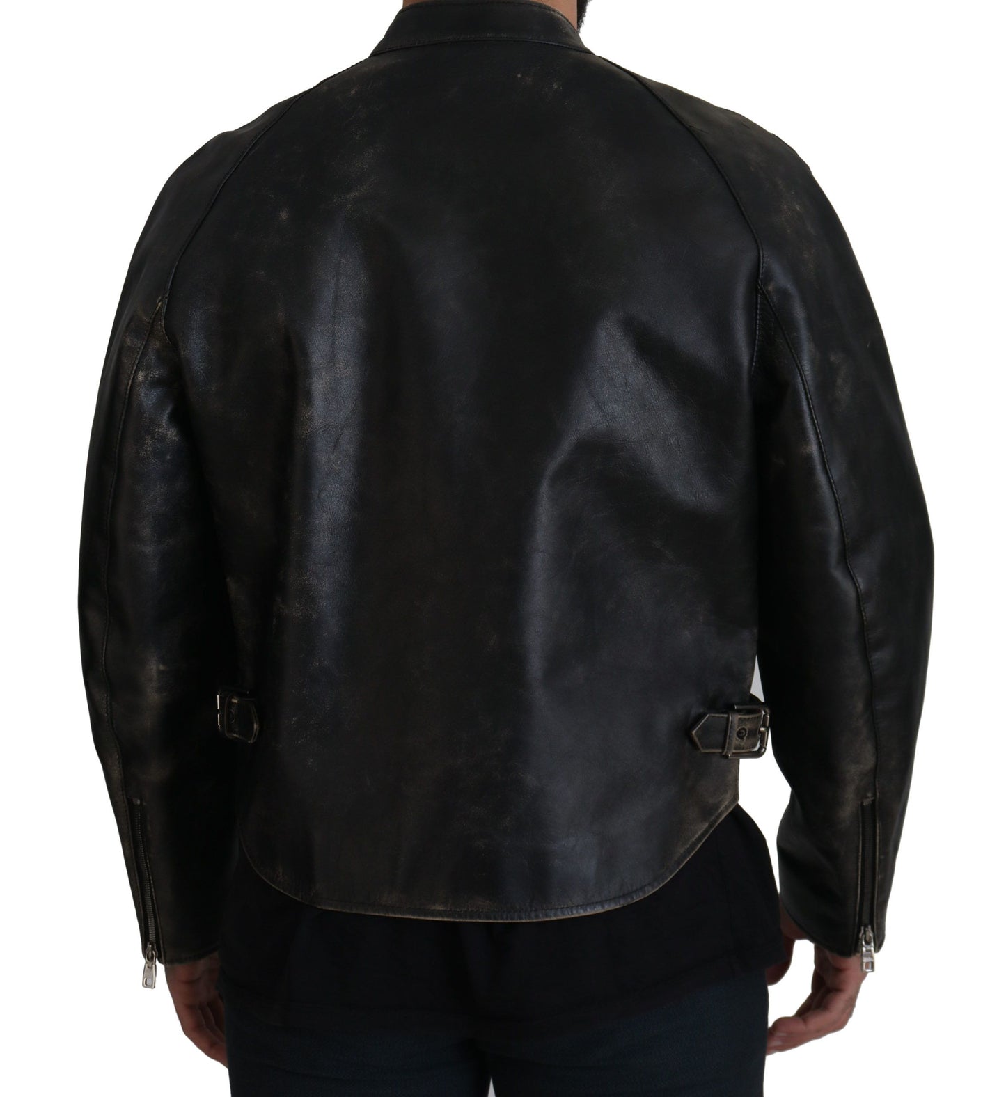 Veste motard en cuir noir à fermeture éclair Dolce & Gabbana