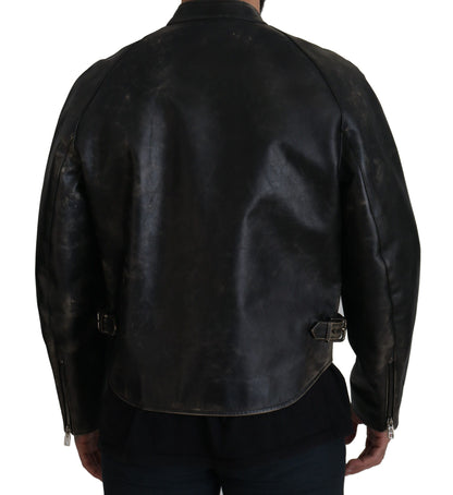 Veste motard en cuir noir à fermeture éclair Dolce & Gabbana