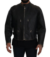 Veste motard en cuir noir à fermeture éclair Dolce & Gabbana