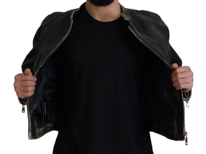 Veste motard en cuir noir à fermeture éclair Dolce & Gabbana