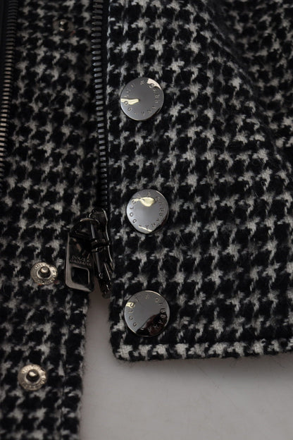 Bomber en polyester noir à carreaux de Prince de Galles de Dolce & Gabbana