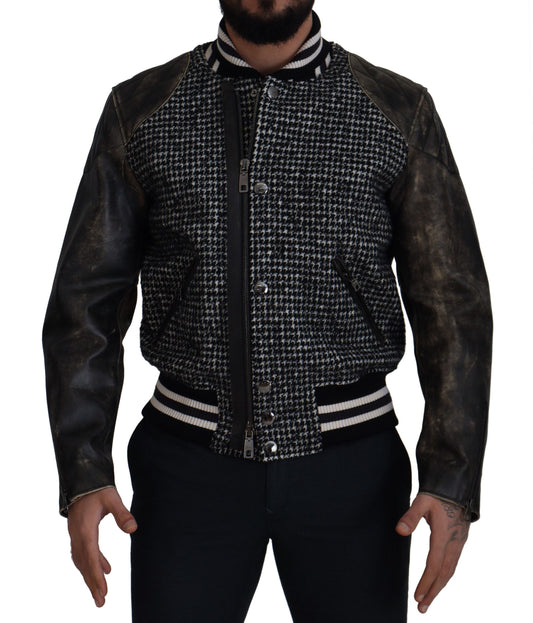 Bomber en polyester noir à carreaux de Prince de Galles de Dolce & Gabbana