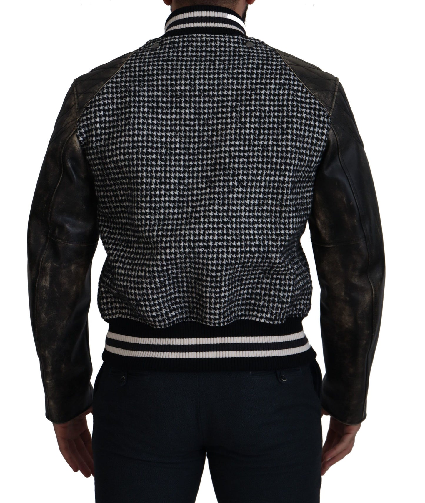 Bomber en polyester noir à carreaux de Prince de Galles de Dolce & Gabbana