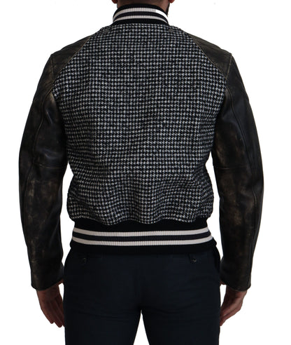 Bomber en polyester noir à carreaux de Prince de Galles de Dolce & Gabbana
