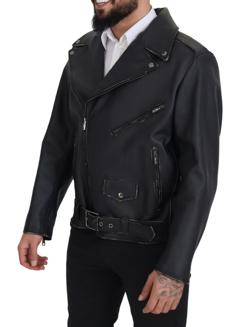 Dolce & Gabbana Zwarte Lederen Bikerjas met Ritssluiting
