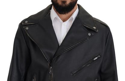 Veste en cuir noir à fermeture éclair, style motard, Dolce & Gabbana