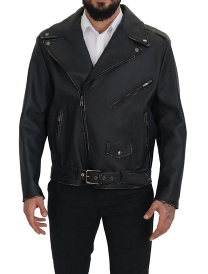 Veste en cuir noir à fermeture éclair, style motard, Dolce & Gabbana