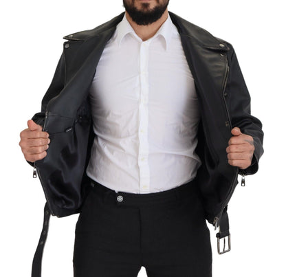 Veste en cuir noir à fermeture éclair, style motard, Dolce & Gabbana