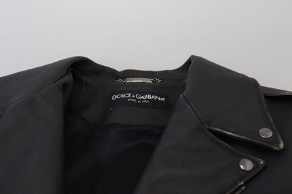 Veste en cuir noir à fermeture éclair, style motard, Dolce & Gabbana