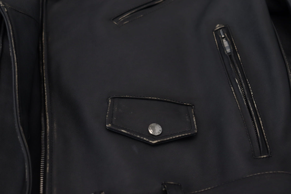 Veste en cuir noir à fermeture éclair, style motard, Dolce & Gabbana