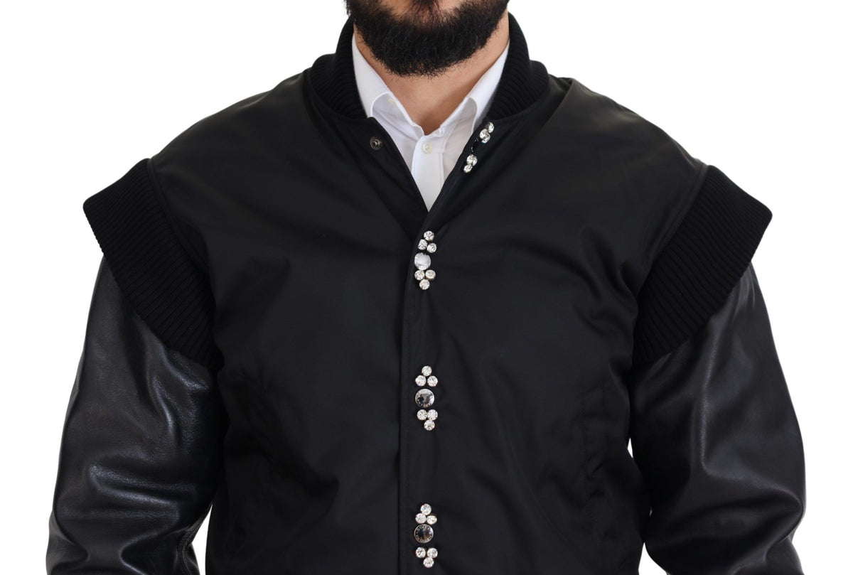 Dolce & Gabbana Veste à boutons en nylon noir avec cristaux