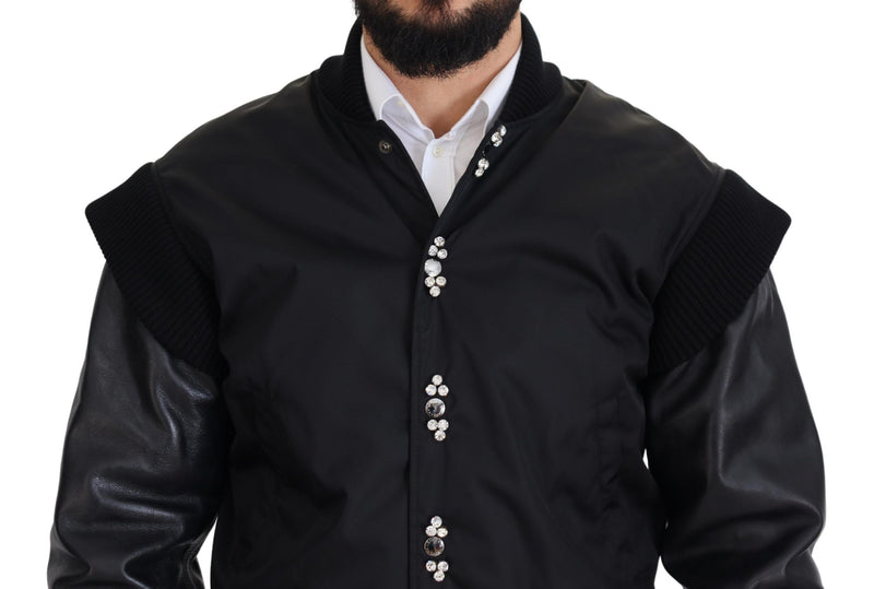 Dolce & Gabbana Jas met knopen van zwart nylon en kristallen