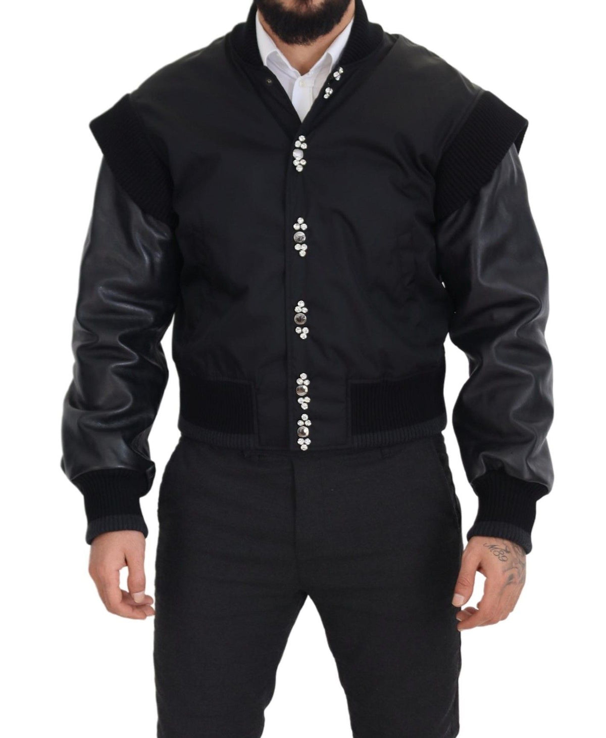 Dolce & Gabbana Veste à boutons en nylon noir avec cristaux