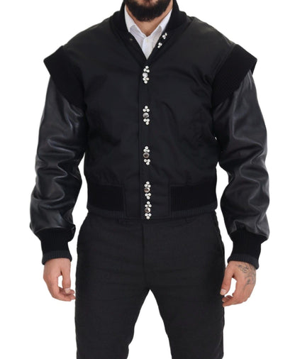 Dolce & Gabbana Veste à boutons en nylon noir avec cristaux