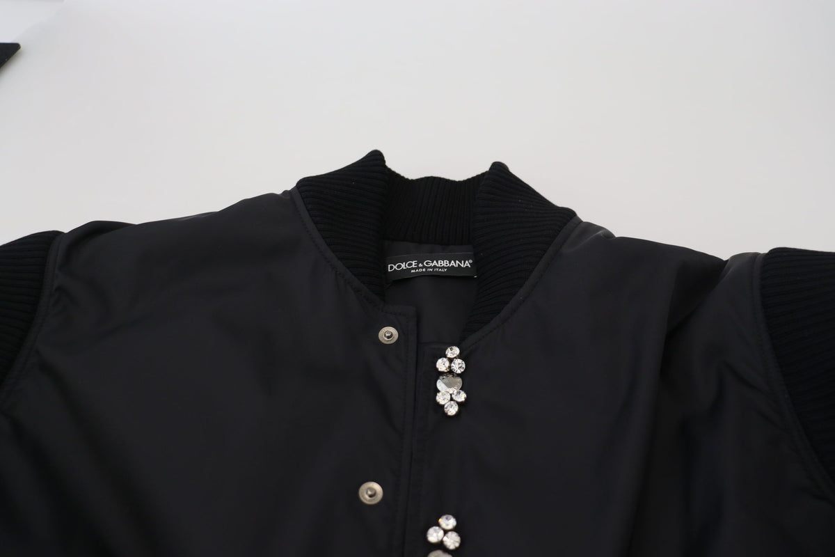 Dolce & Gabbana Veste à boutons en nylon noir avec cristaux