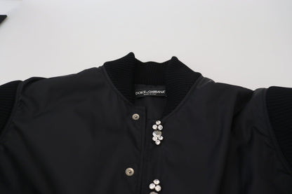Dolce & Gabbana Veste à boutons en nylon noir avec cristaux