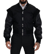Dolce & Gabbana Veste à boutons en nylon noir avec cristaux