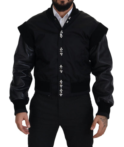 Dolce & Gabbana Veste à boutons en nylon noir avec cristaux